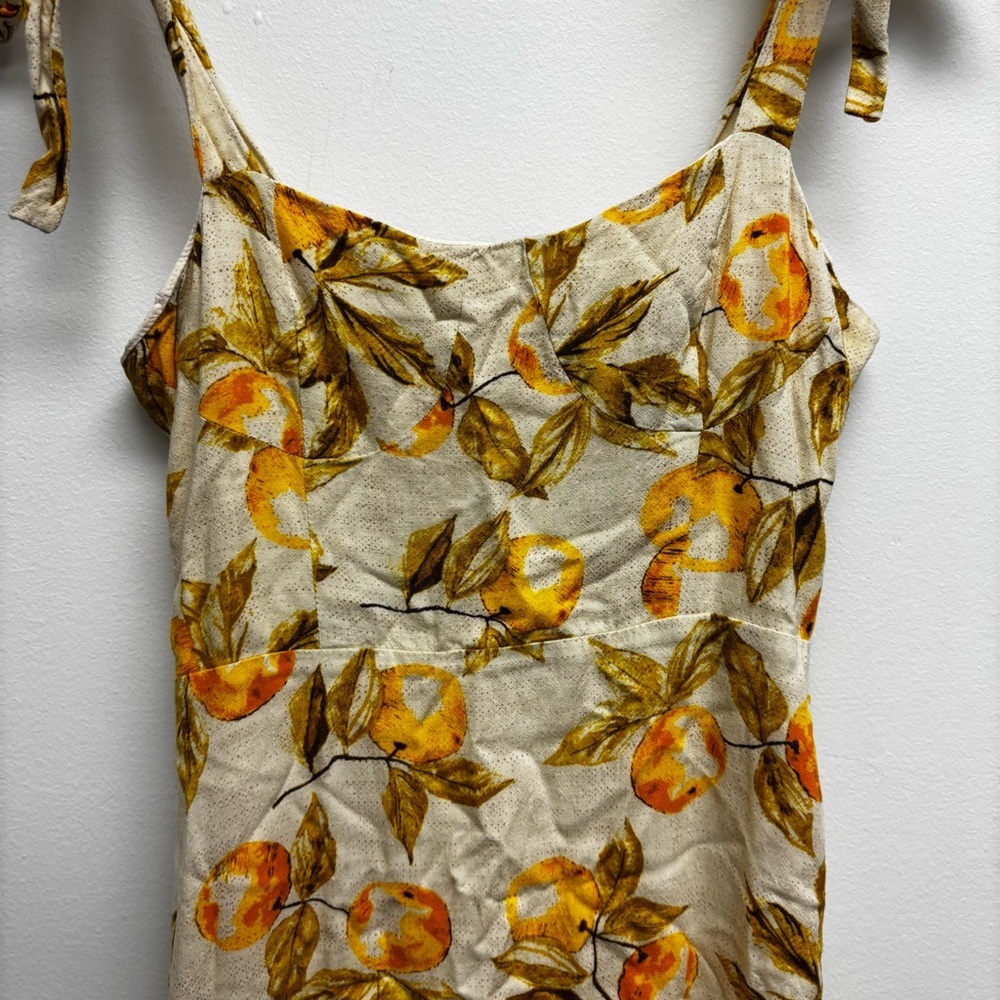 Urban Outfitters Jolene Linen Tie Shoulder Lemon Print Dress - Picture 7 of 15